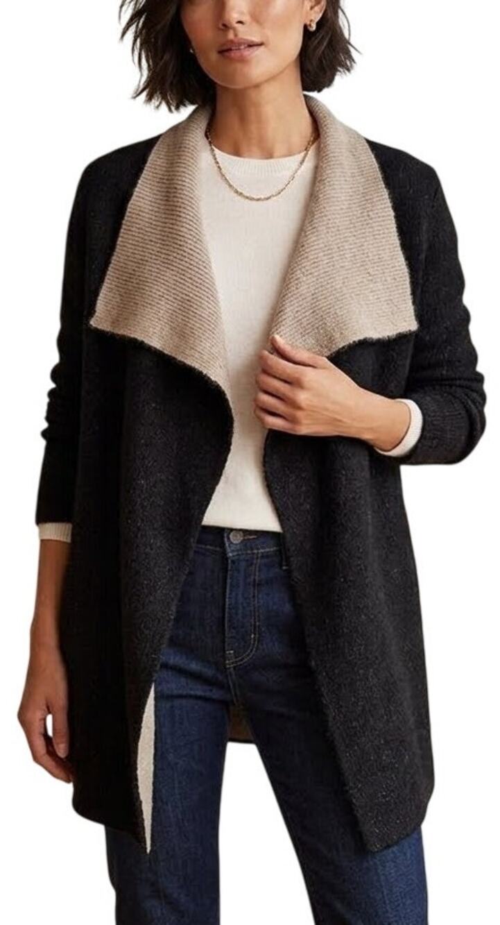 BLACK TAPE Draped Collar Open Front Chunky Cardigan Sweater Coat SZ L